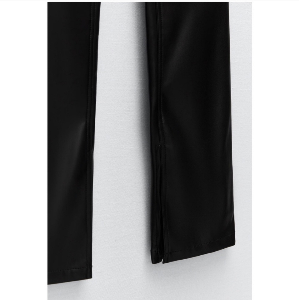 Zara Extra Long Faux Leather Straight Leggings Pants Ankle Slit - Picture 7 of 11